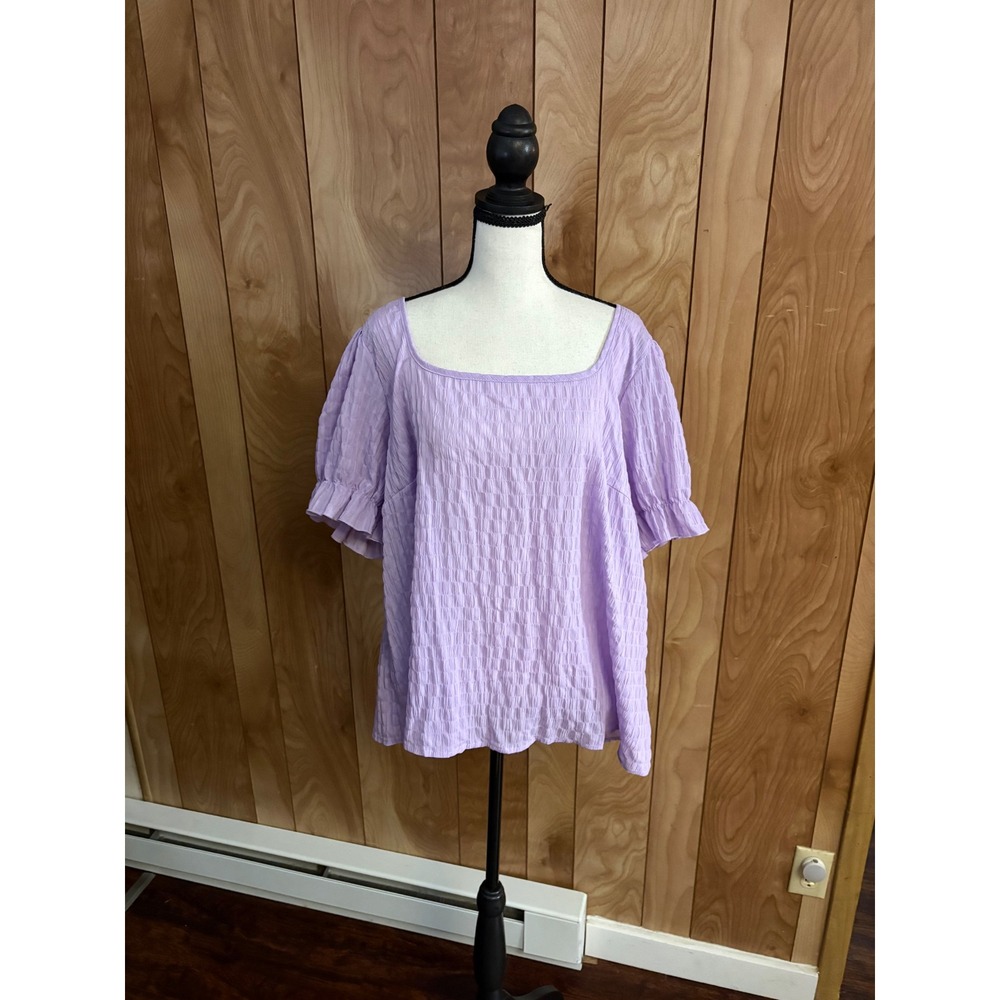 Shein Lilac Purple Textured Square Neck Puff Sleeve Blouse 2XL